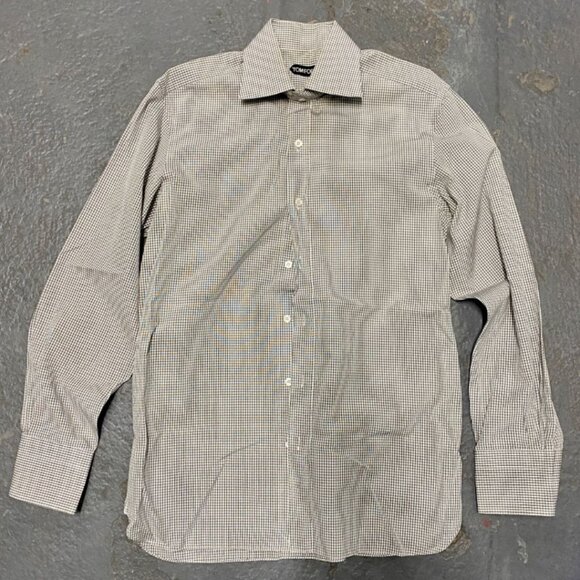 TOM FORD Gray White Cotton Micro Gingham Button Up Shirt - Picture 1 of 8